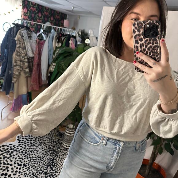 Free People Movement Long Puff Sleeve Sweatshirt Grey Size Medium - Picture 5 of 5